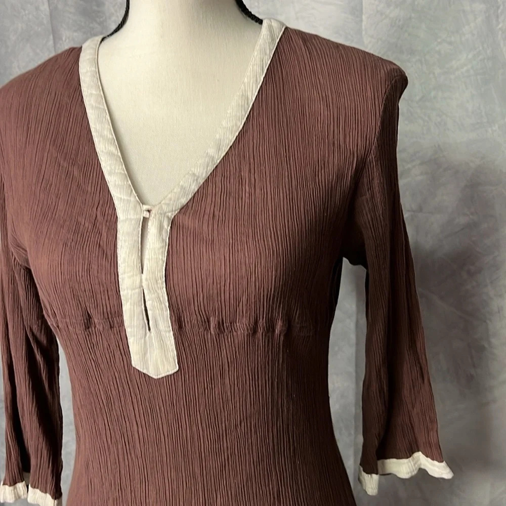Athleta Brown and Cream 3/4 Sleeve Dress or Cover Up - size XS - Picture 6 of 10